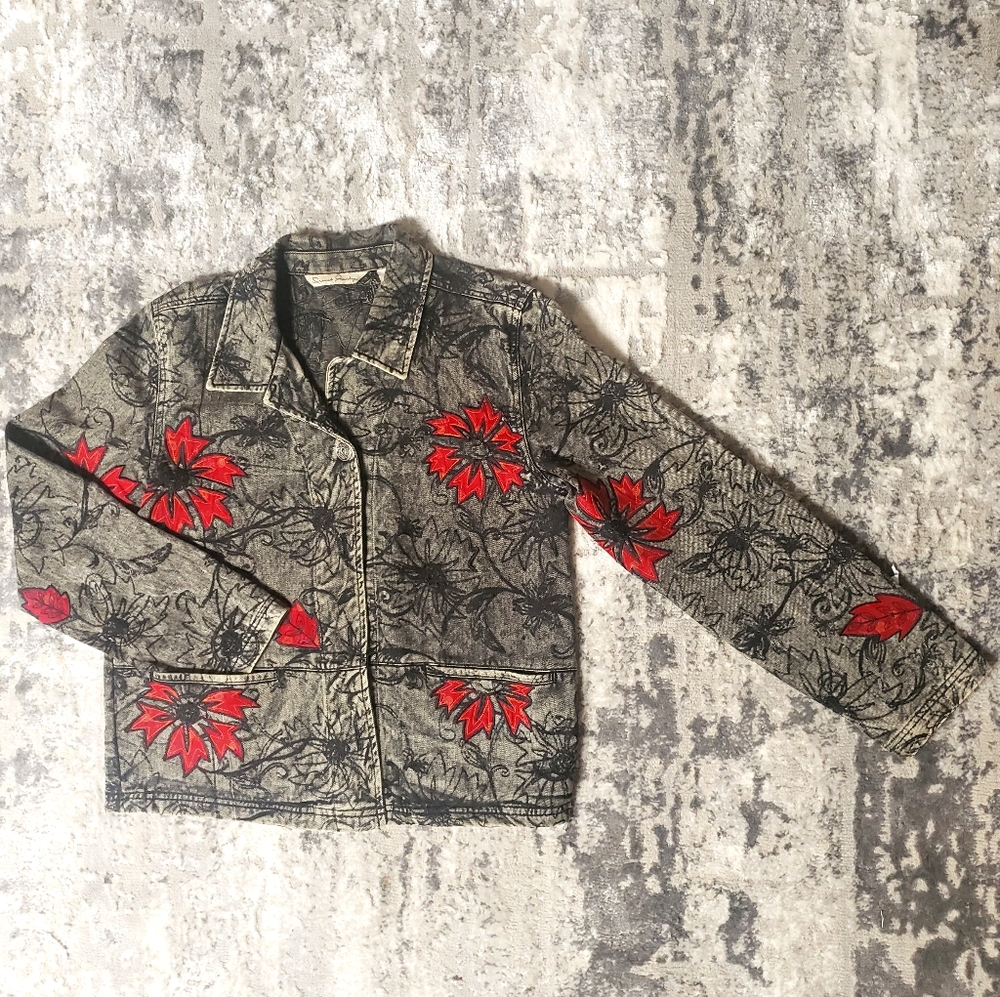 FRENCH LAUNDRY Black Wash Boho Denim Jacket